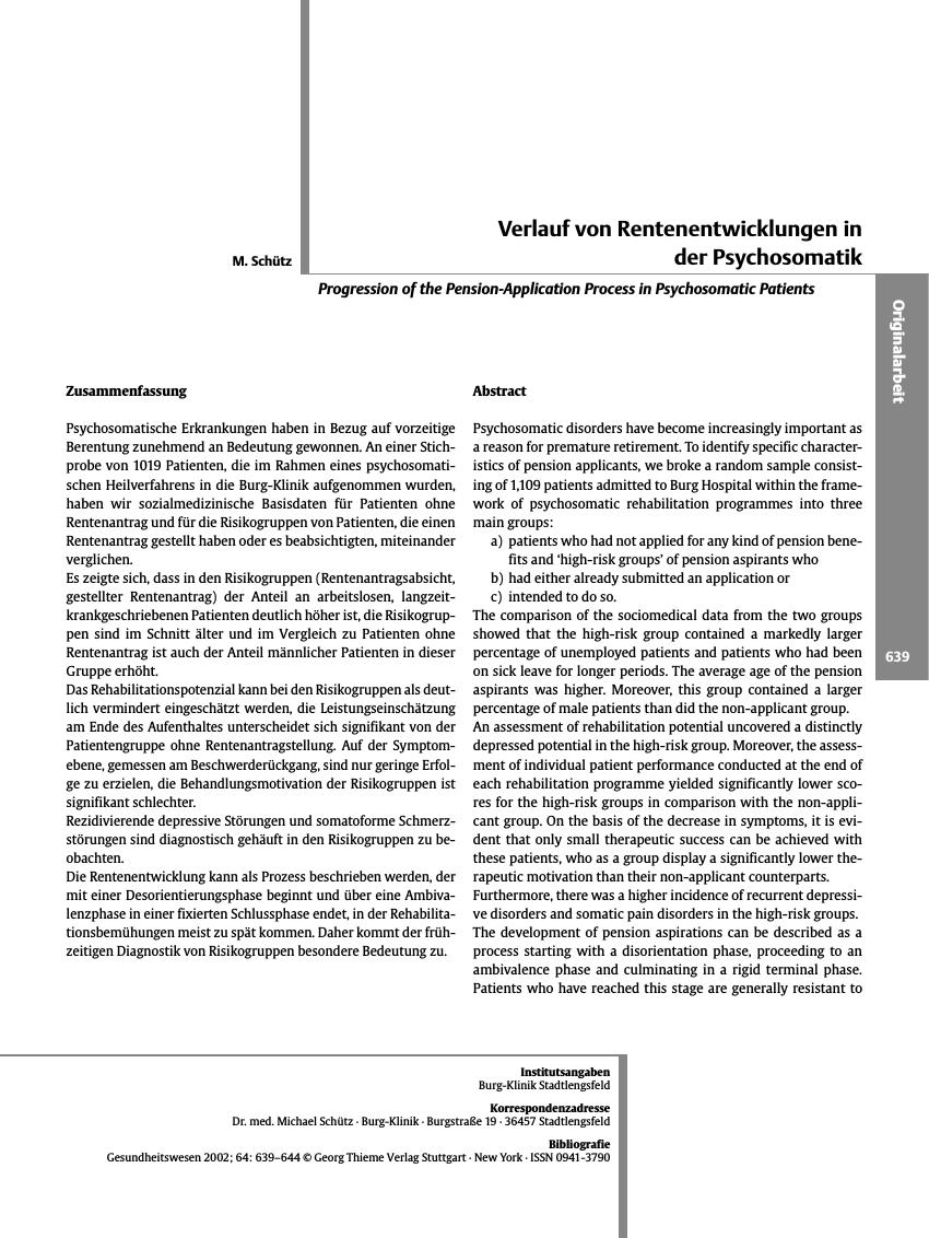 Vorschauseite 1: Verlauf von Rentenentwicklungen in der Psychosomatik