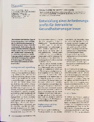 Vorschauseite 1: Entwicklung eines Anforderungsprofils für Betriebliche Gesundheitsmanagerinnen