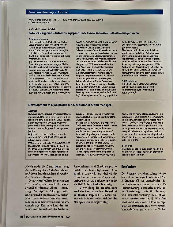 Vorschauseite 3: Entwicklung eines Anforderungsprofils für Betriebliche Gesundheitsmanagerinnen