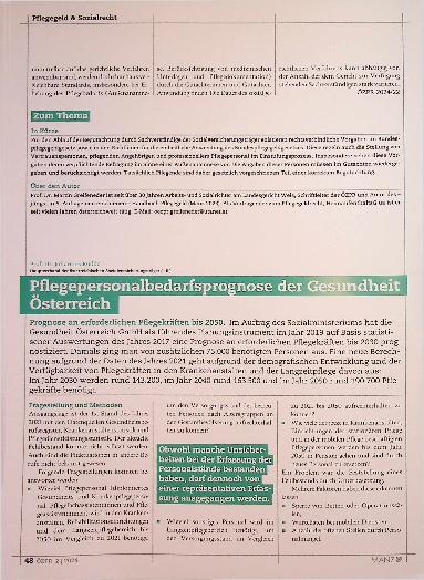 Vorschauseite 1: Pflegepersonalbedarfsprognose der Gesundheit Österreich