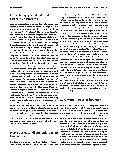 Vorschauseite 2: Gesundheitsförderung an Hochschulen in Deutschland: Eine Übersicht