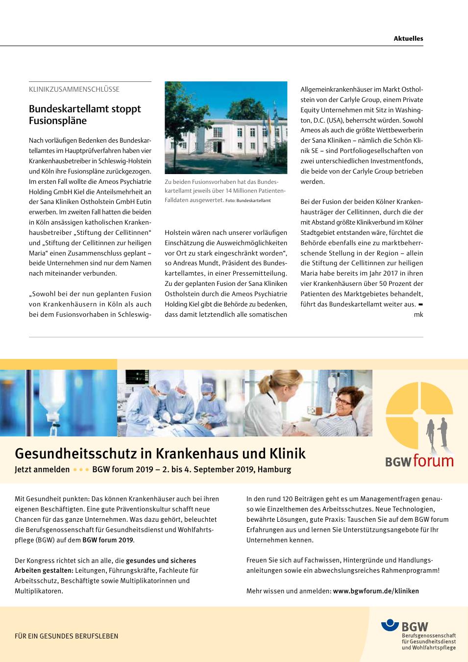 Vorschauseite 1: Klinikzusammenschlüsse: Bundeskartellamt stoppt Fusionspläne