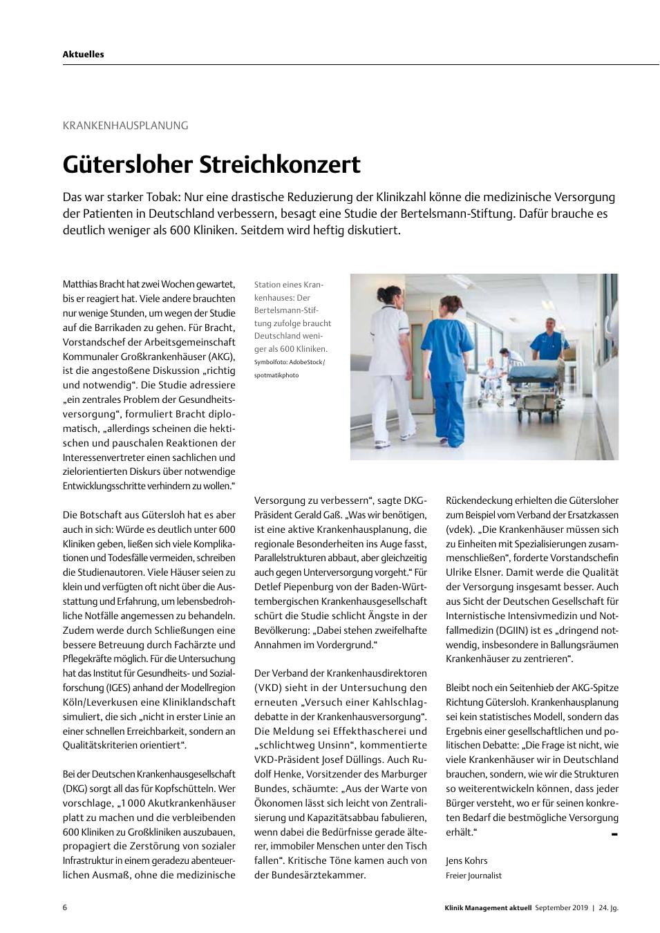 Vorschauseite 1: Krankenhausplanung: Gütersloher Streichkonzert