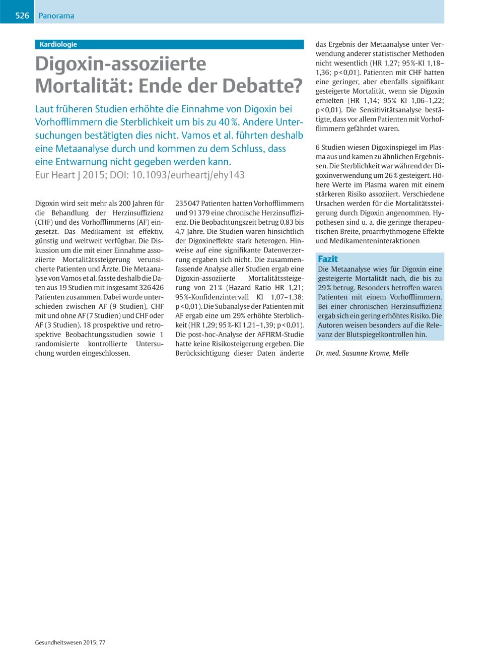 Vorschauseite 1: Digoxin-assoziierte Mortalität: Ende der Debatte?