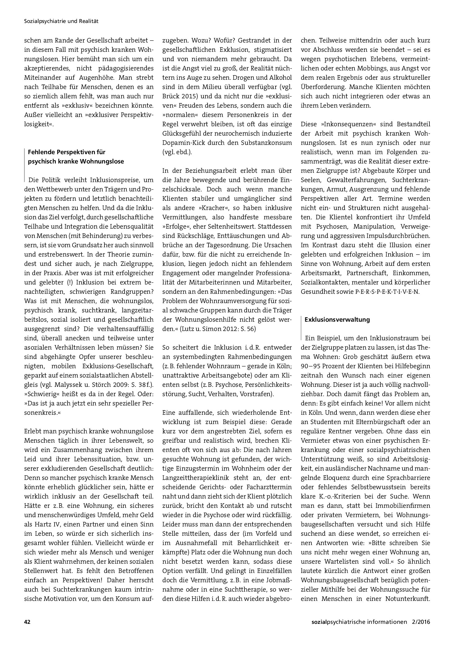 Vorschauseite 2: Inklusion oder Exklusionsverwaltung? Über Erfolge in der Arbeit mit psychisch- bzw. suchtkranken Wohnungslosen
