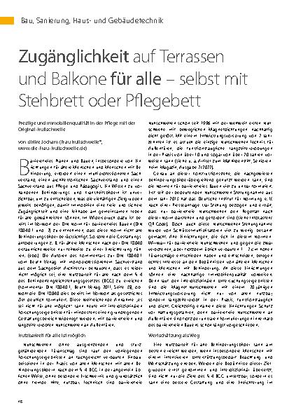 Vorschauseite 1: Zugänglichkeit auf Terrassen und Balkone für alle – selbst mit Stehbrett oder Pflegebett