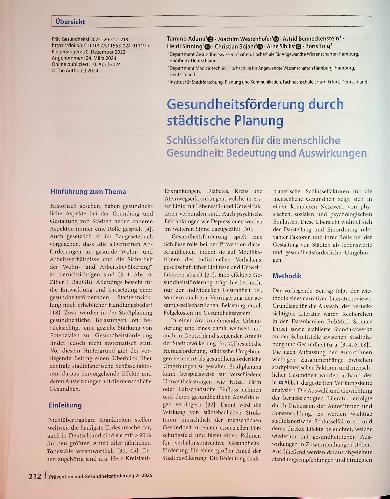 Vorschauseite 1: Gesundheitsförderung durch städtische Planung Schlüsselfaktoren für die menschliche Gesundheit: Bedeutung und Auswirkungen