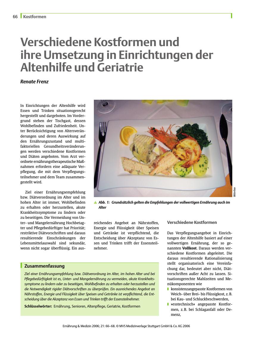 Vorschauseite 1: Verschiedene Kostformen und ihre Umsetzung in Einrichtungen der Altenhilfe und Geriatrie