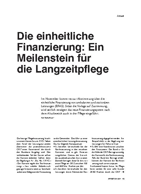 Vorschauseite 1: Die einheitliche Finanzierung: Ein Meilenstein für die Langzeitpflege