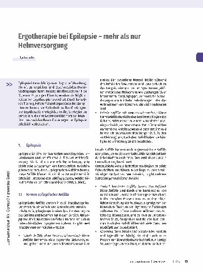 Vorschauseite 1: Ergotherapie bei Epilepsie - mehr als nur Helmversorgung
