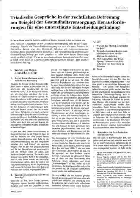 Vorschauseite 1: Triadische Gespräche in der rechtlichen Betreuung am Beispiel der Gesundheitsversorgung: Herausforderungen für eine unterstützte Entscheidungsfindung