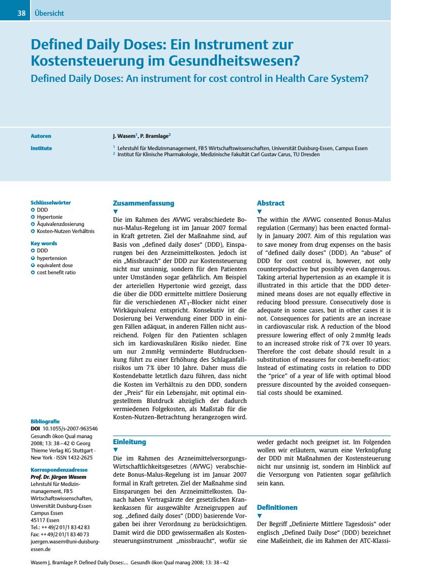 Vorschauseite 1: Defined Daily Doses: Ein Instrument zur Kostensteuerung im Gesundheitswesen?