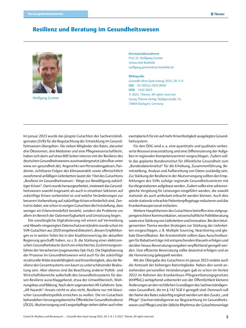 Vorschauseite 1: Resilienz und Beratung im Gesundheitswesen