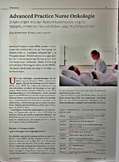 Vorschauseite 1: Advanced Practice Nurse Onkologie Erfahrungen mit der Rollenimplementierung für Patienten mit Mundhöhlenoder Kieferkarzinom