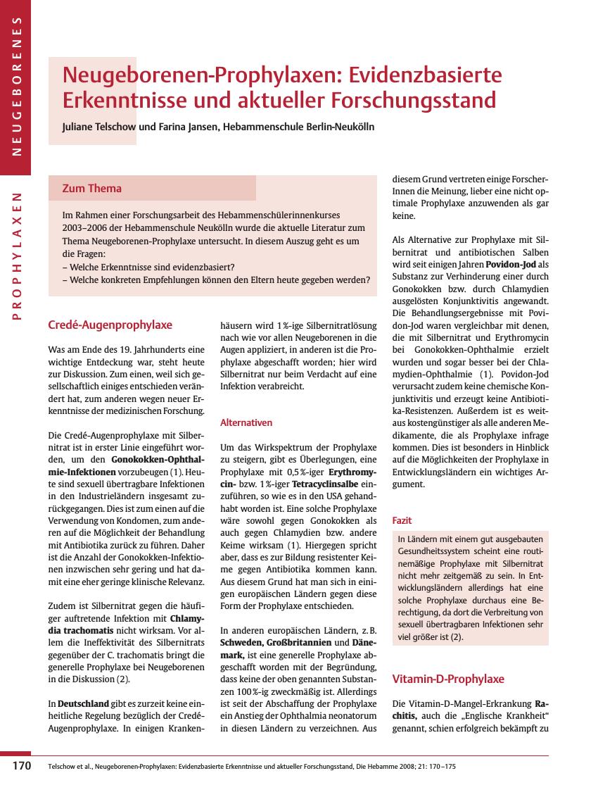 Vorschauseite 1: Neugeborenen-Prophylaxen: Evidenzbasierte Erkenntnisse und aktueller Forschungsstand