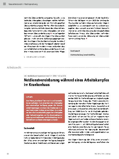 Vorschauseite 1: Notdienstvereinbarung während eines Arbeitskampfes im Krankenhaus