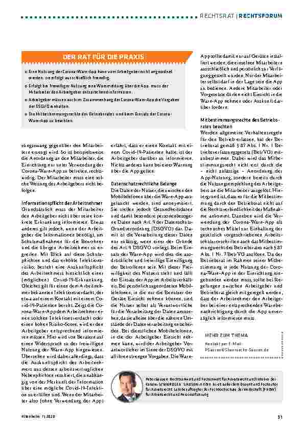 Vorschauseite 2: Corona-Warn-App: Arbeitsrechtliche Risiken und Nebenwirkungen