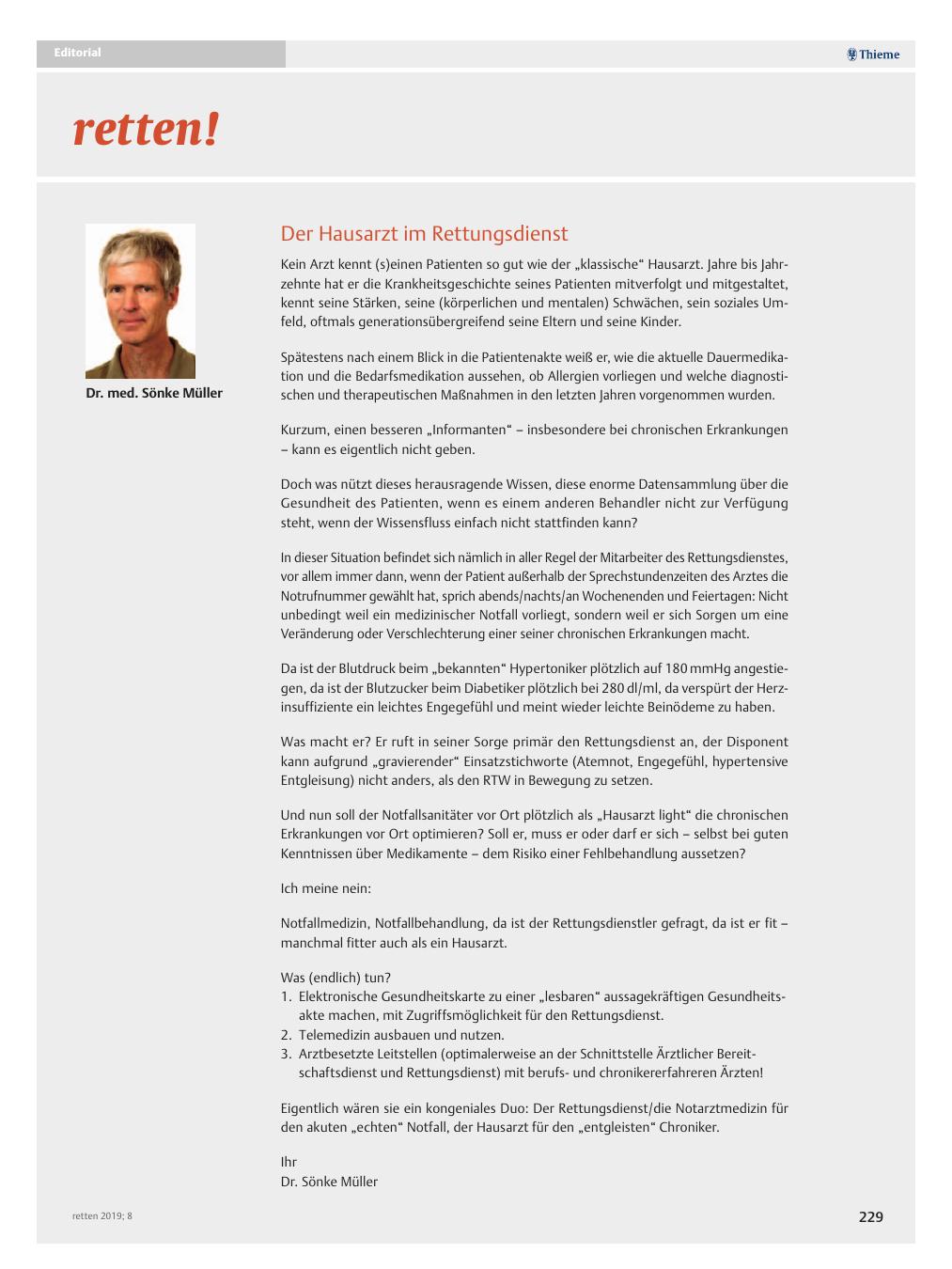 Vorschauseite 1: Der Hausarzt im Rettungsdienst