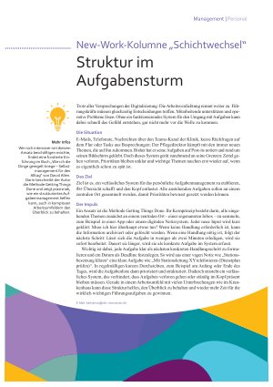 Vorschauseite 1: New-Work-Kolumne „Schichtwechsel“ Struktur im Aufgabensturm