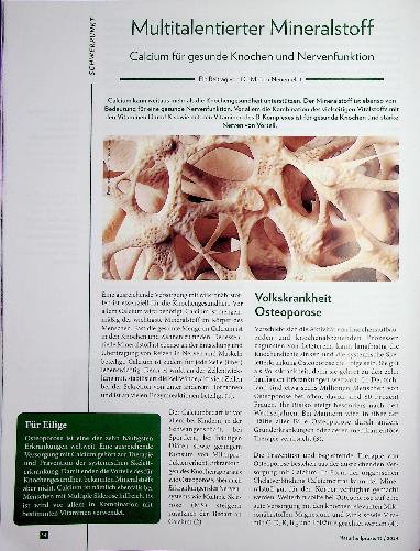 Vorschauseite 1: Multitalentierter Mineralstoff Calcium für gesunde Knochen und Nervenfunktion