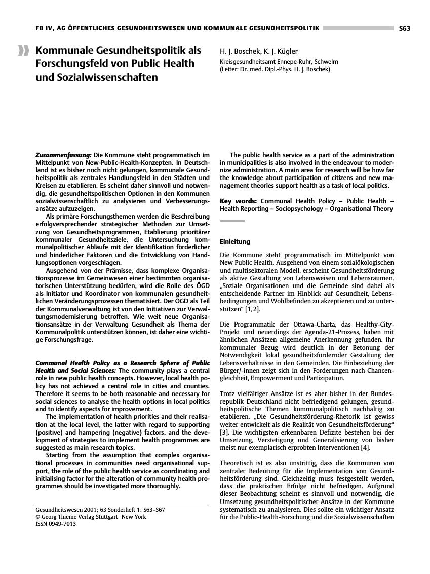 Vorschauseite 1: Kommunale Gesundheitspolitik als Forschungsfeld von Public Health und Sozialwissenschaften