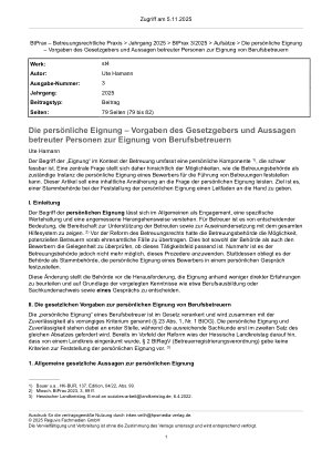 Vorschauseite 1: Die persönliche Eignung – Vorgaben des Gesetzgebers und Aussagen betreuter Personen zur Eignung von Berufsbetreuern