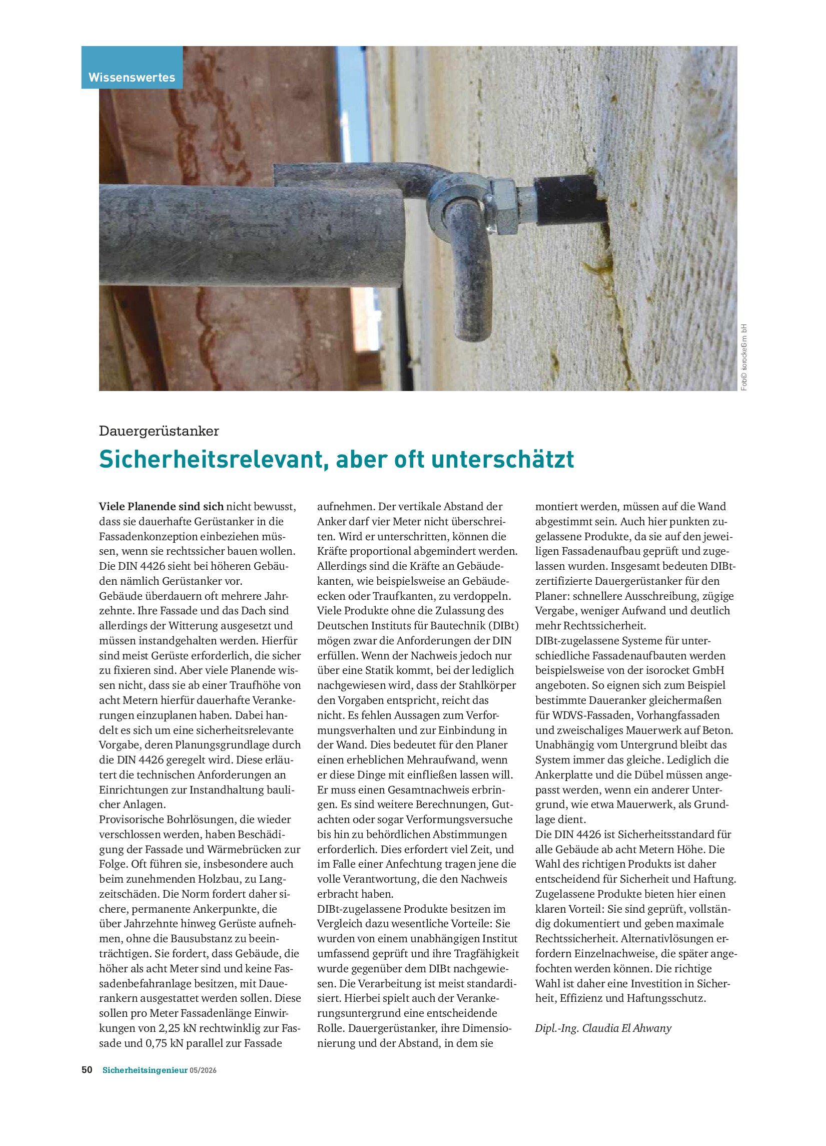 Vorschauseite 1: Dauergerüstanker. Sicherheitsrelevant, aber oft unterschätzt