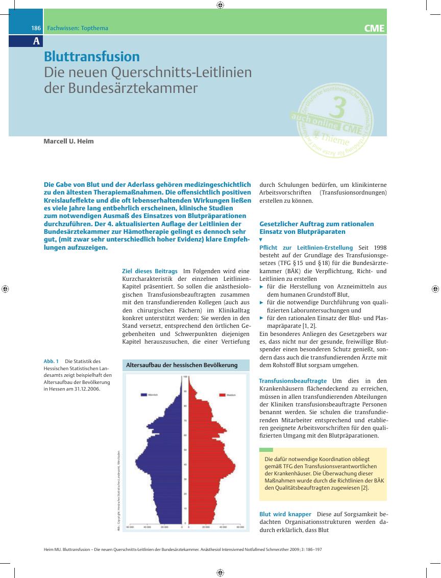 Vorschauseite 1: Die neuen Querschnitts – Leitlinien der Bundesärztekammer – Evidenz – basierte Empfehlungen für die Risiko – Nutzen – Abwägung bei der Hämotherapie