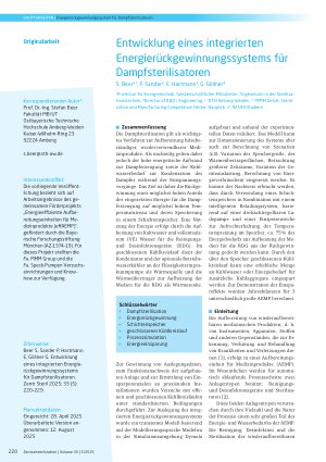 Vorschauseite 1: Entwicklung eines integrierten Energierückgewinnungssystems für Dampfsterilisatoren