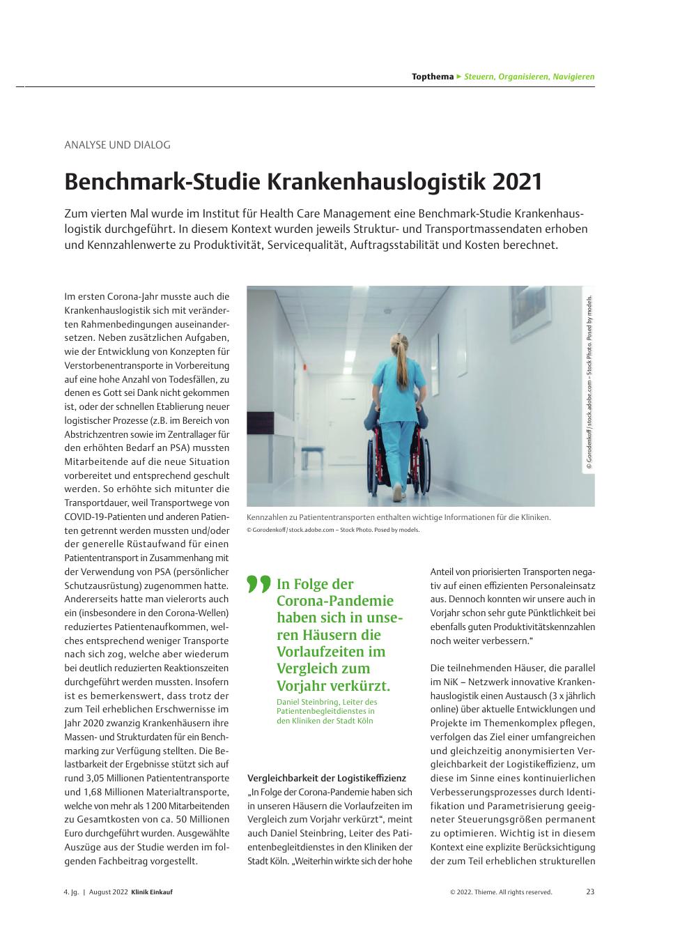 Vorschauseite 1: Analyse und Dialog: Benchmark-Studie Krankenhauslogistik 2021