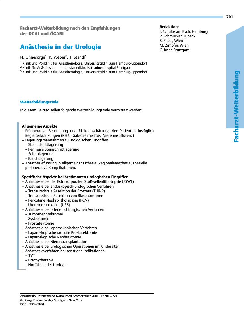 Vorschauseite 1: Anästhesie in der Urologie