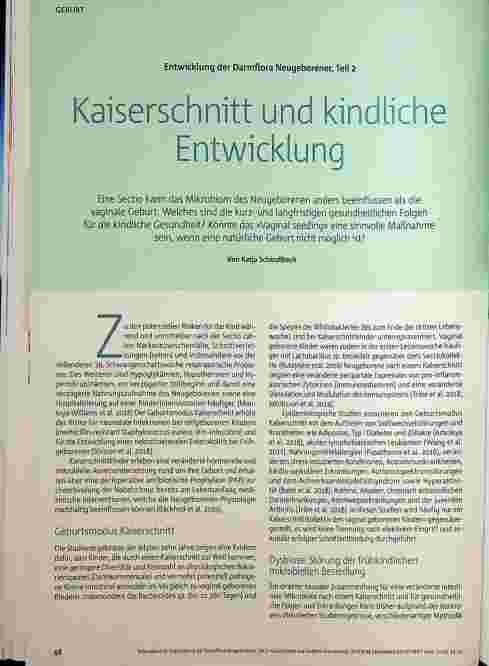 Vorschauseite 1: Entwicklung der Darmflora Neugeborener, Teil 2: Kaiserschnitt und kindliche Entwicklung