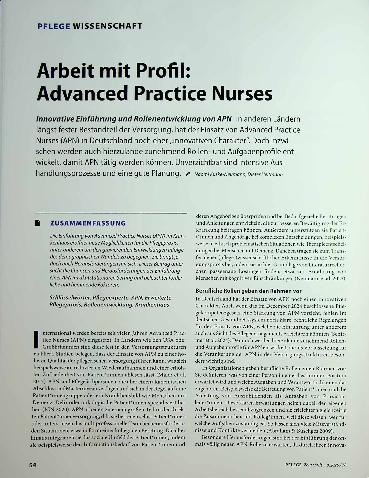 Vorschauseite 1: Arbeit mit Profil: Advanced Practice Nurses