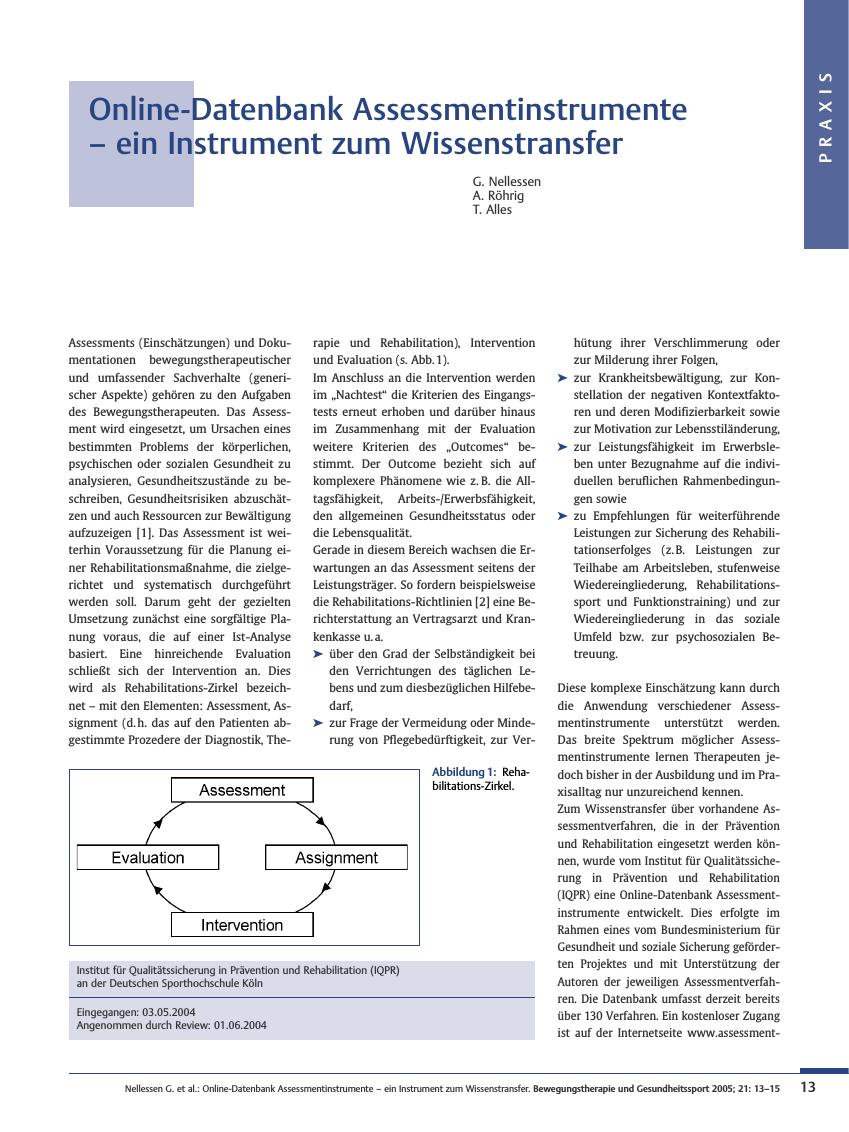 Vorschauseite 1: Online-Datenbank Assessmentinstrumente - ein Instrument zum Wissenstransfer
