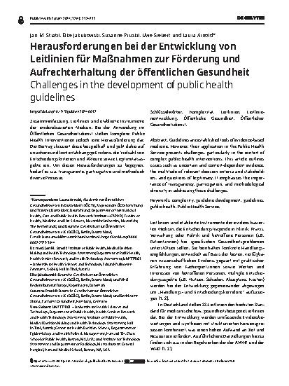 Vorschauseite 1: Herausforderungen bei der Entwicklung von Leitlinien für Maßnahmen zur Förderung und Aufrechterhaltung der öffentlichen Gesundheit