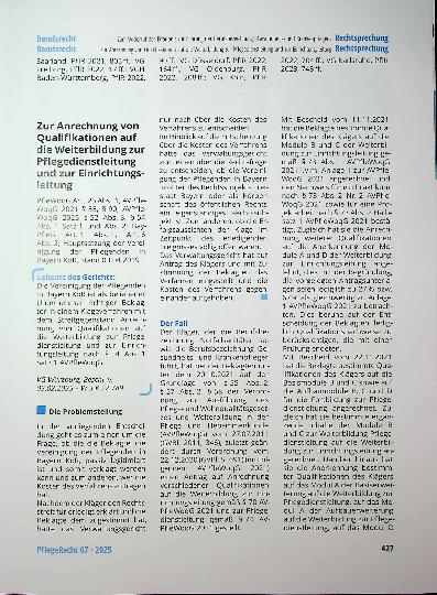 Vorschauseite 1: Zur Anrechnung von Qualifikationen auf die Weiterbildung zur Pflegedienstleitung und zur Einrichtungsleitung