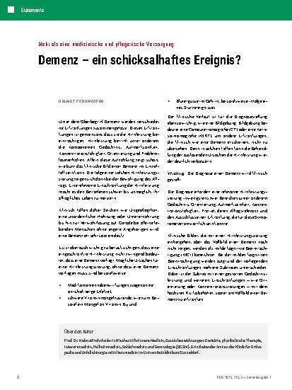 Vorschauseite 1: Mehr als eine medizinische und pflegerische Versorgung Demenz – ein schicksalhaftes Ereignis?