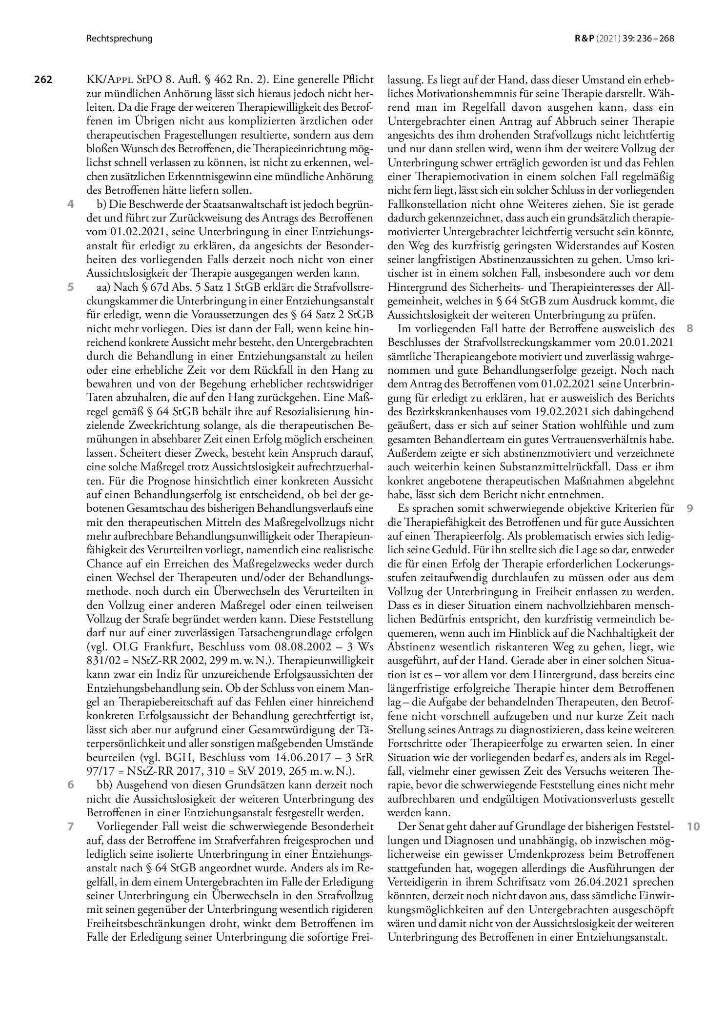 Vorschauseite 2: Voraussetzungen der Erledigterklärung einer isoliert angeordneten Unterbringung in einer Entziehungsanstalt