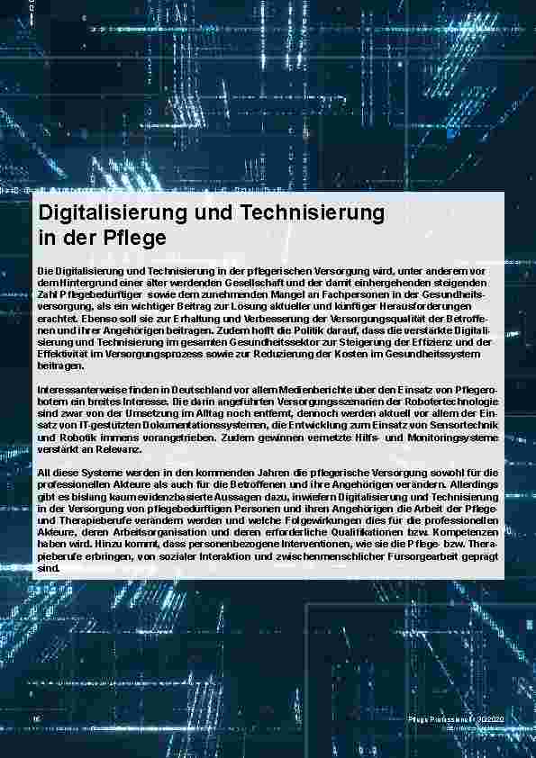 Vorschauseite 1: Digitalisierung und Technisierung in der Pflege