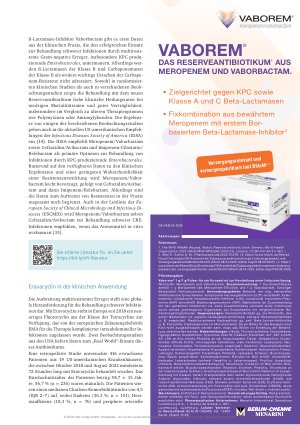 Vorschauseite 3: Meropenem/Vaborbactam: aktuelle Daten zu Wirksamkeit und Sicherheit des Reserveantibiotikums