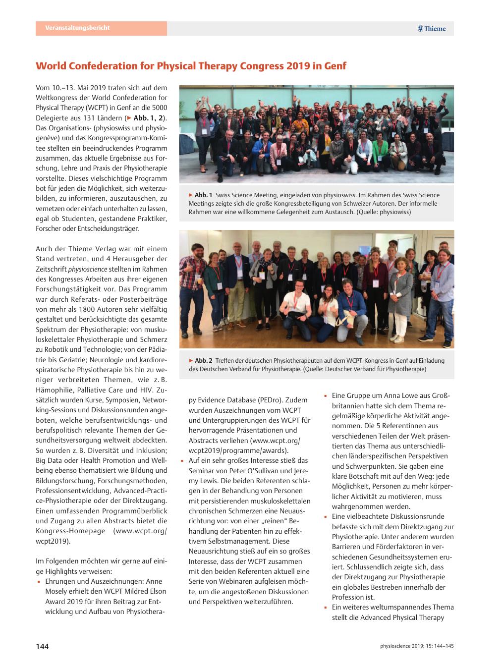 Vorschauseite 1: World Confederation for Physical Therapy Congress 2019 in Genf