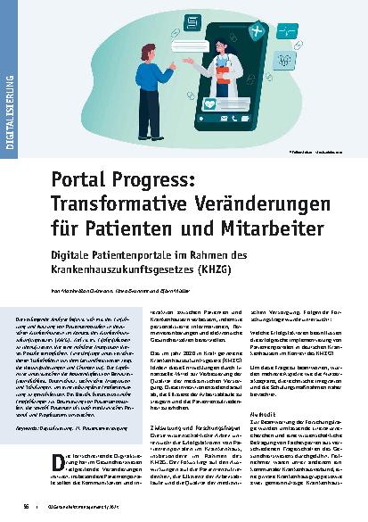 Vorschauseite 1: Portal Progress: Transformative Veränderungen für Patienten und Mitarbeiter. Digitale Patientenportale im Rahmen des Krankenhauszukunftsgesetzes (KHZG).