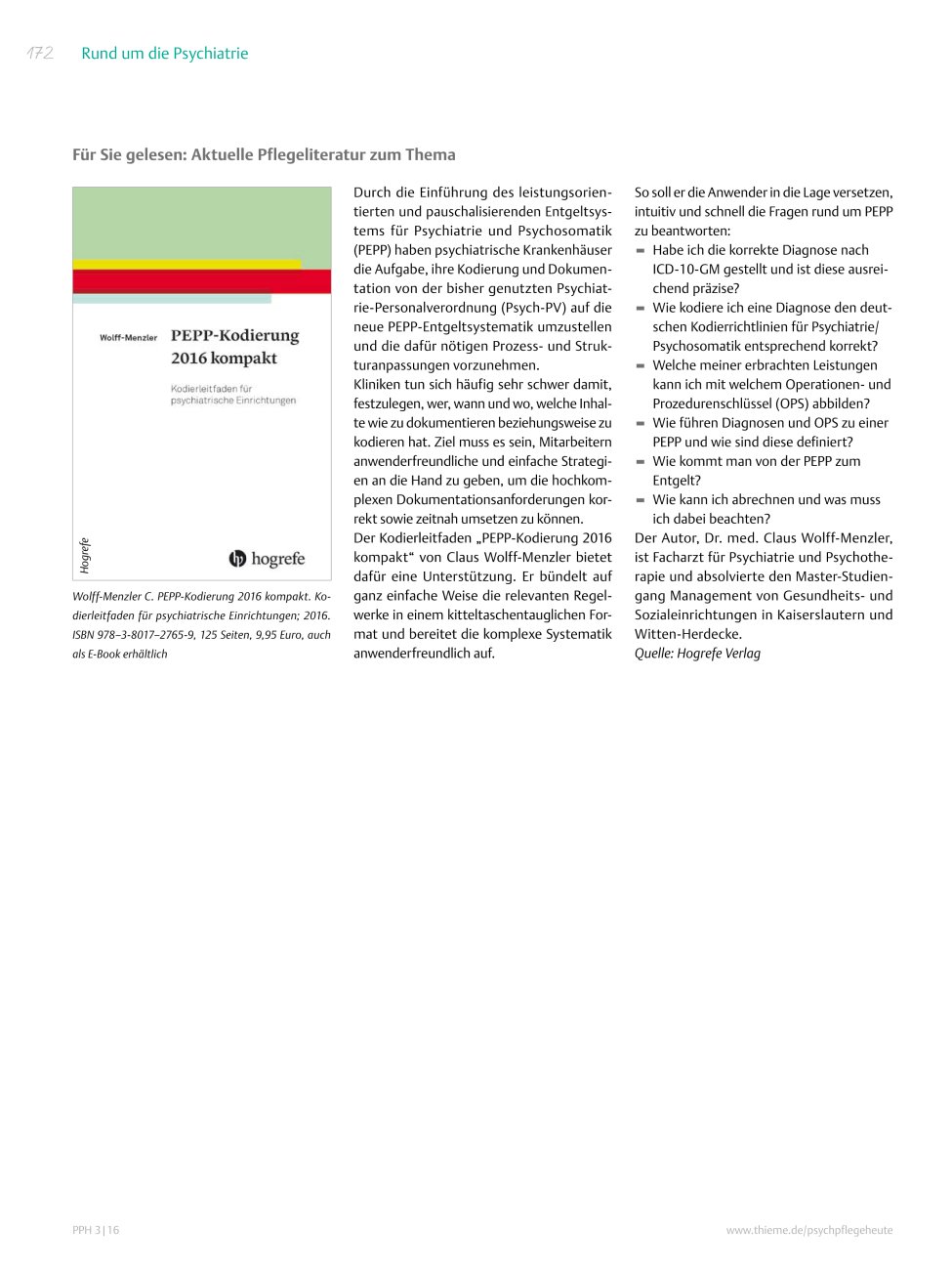 Vorschauseite 1: Für Sie gelesen: Wolff-Menzler C. PEPP-Kodierung 2016 kompakt.