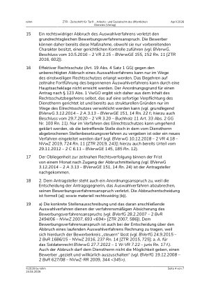 Vorschauseite 4: IV. Beamtenrecht. Abbruch des Auswahlverfahrens wegen neuer Beurteilungsrunde