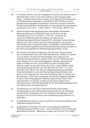 Vorschauseite 5: IV. Beamtenrecht. Abbruch des Auswahlverfahrens wegen neuer Beurteilungsrunde