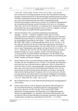 Vorschauseite 6: IV. Beamtenrecht. Abbruch des Auswahlverfahrens wegen neuer Beurteilungsrunde