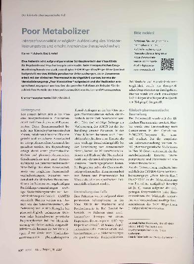 Vorschauseite 1: Poor Metabolizer Interprofessionalität ermöglicht Aufdeckung des Metabolisierungstyps und erhöht Arzneimitteltherapiesicherheit.