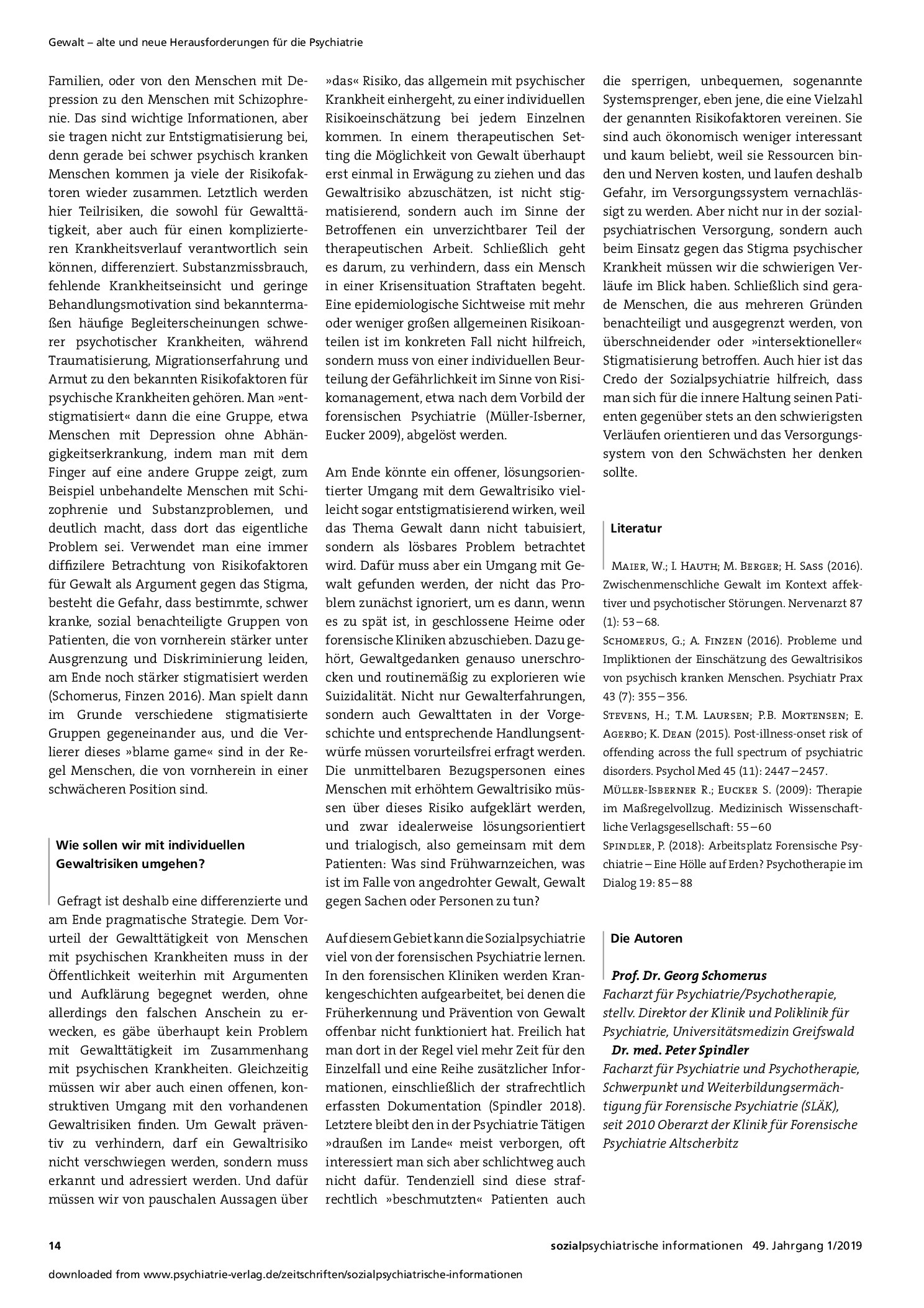 Vorschauseite 2: Gewaltrisiko, psychische Krankheit und Stigma: Eine Herausforderung für die Sozialpsychiatrie