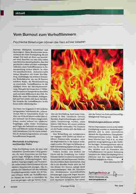 Vorschauseite 1: Vom Burnout zum Vorhofflimmern: Psychische Belastungen können das Herz schwer belasten.