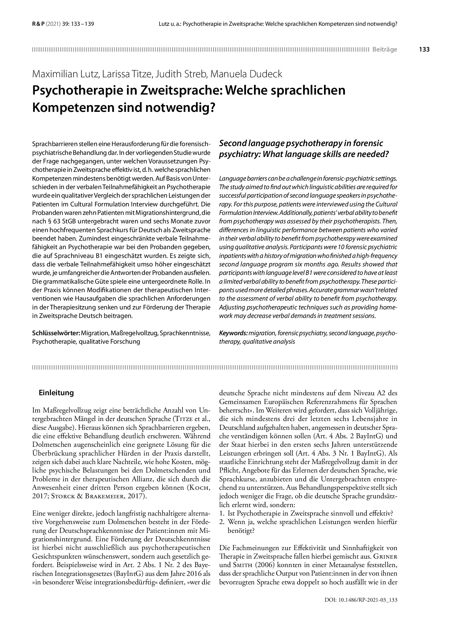 Vorschauseite 1: Psychotherapie in Zweitsprache: Welche sprachlichen Kompetenzen sind notwendig?